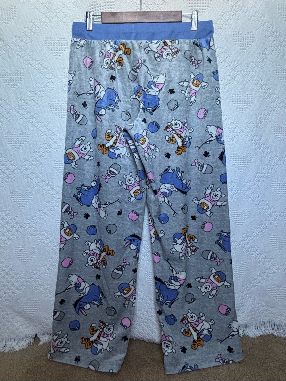 Disney Gray Winnie the Pooh Pajama Bottoms size L loungewear fleece - Picture 2 of 7